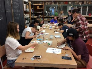 youth painting ceramic plates